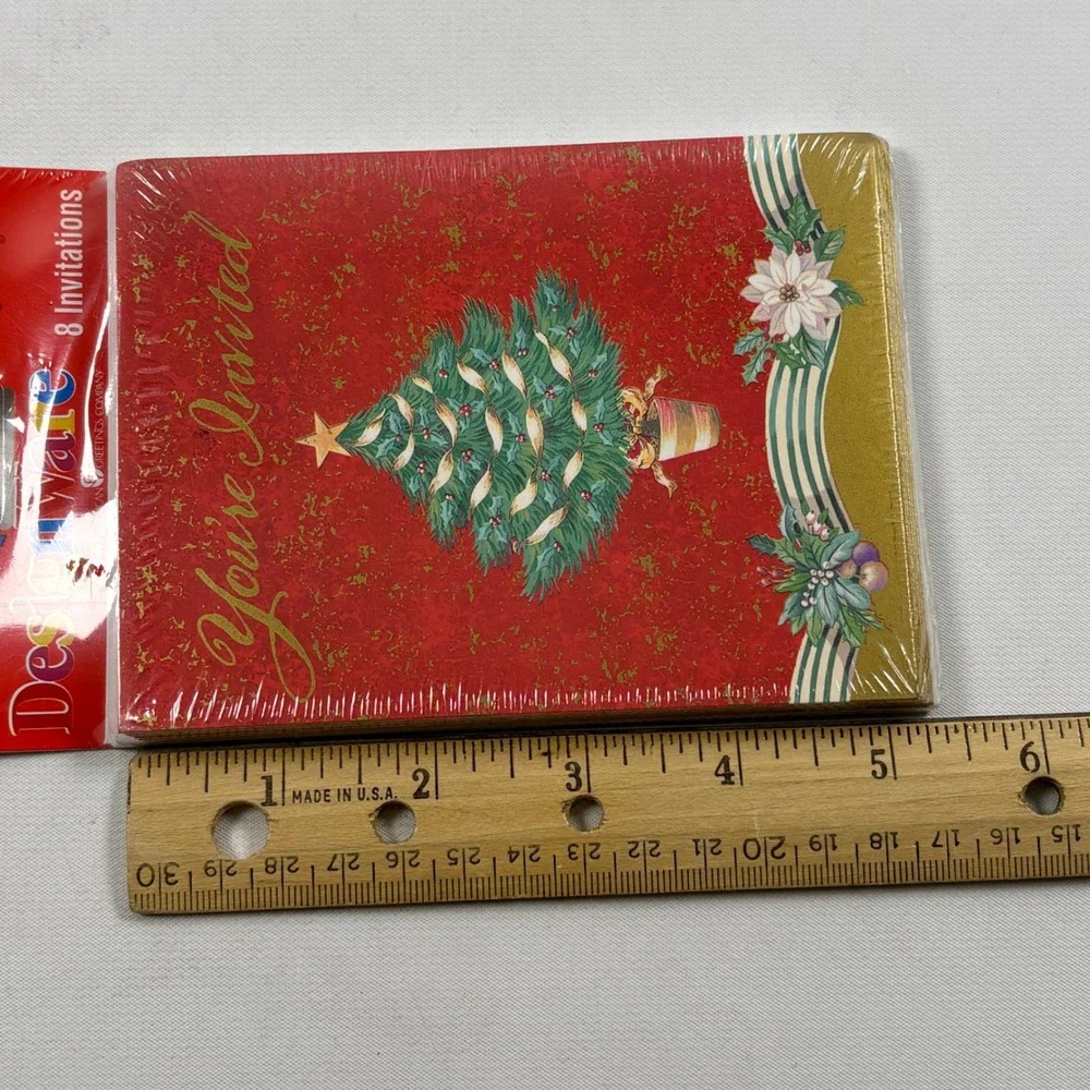 DesignWare Christmas Party Invitations 16ct Red Tree Poinsettia Vintage
